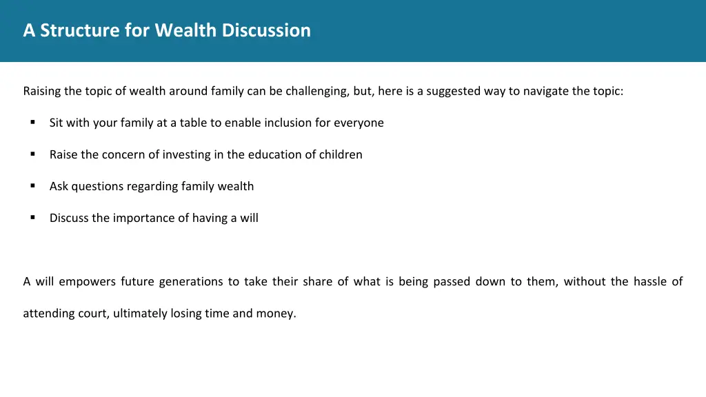 a structure for wealth discussion