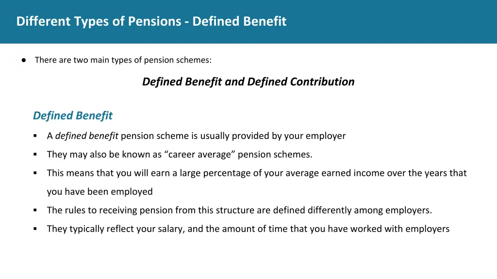 different types of pensions defined benefit