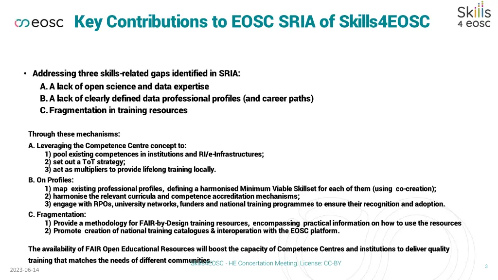 key contributions to eosc sria of skills4eosc
