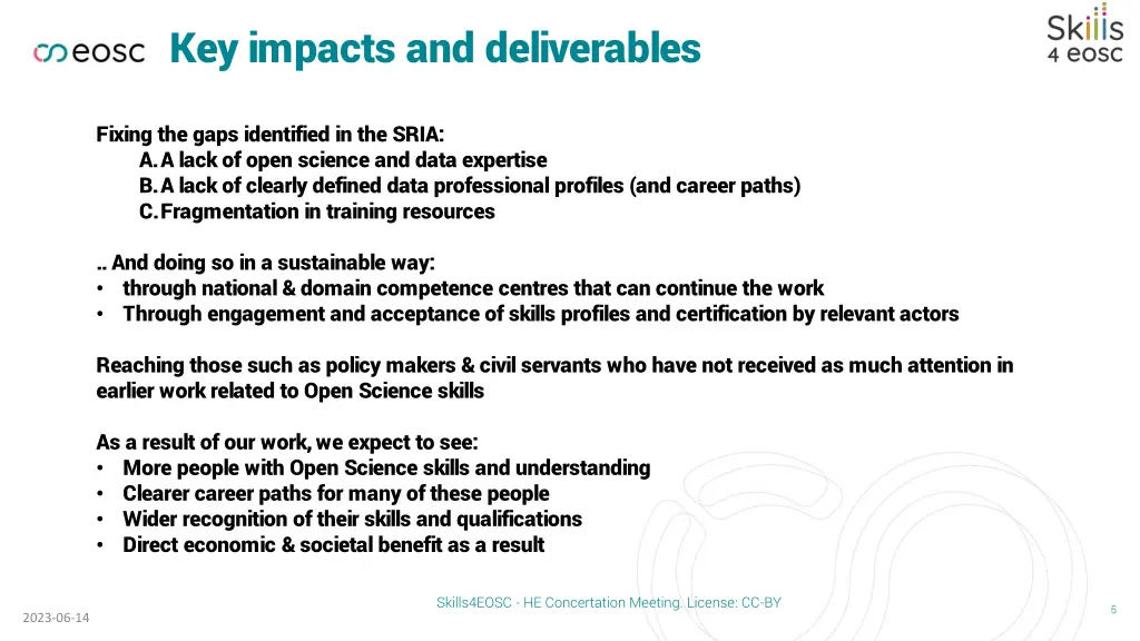 key impacts and deliverables