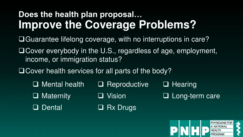 does the health plan proposal improve