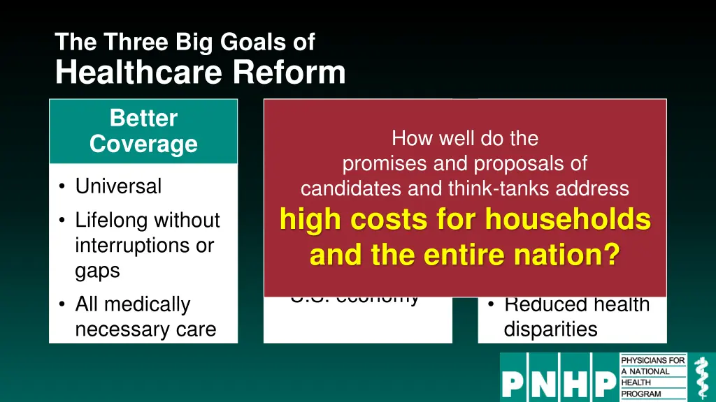 the three big goals of healthcare reform 2