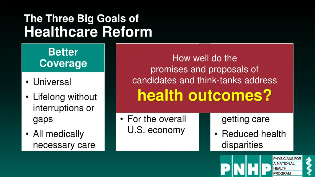 the three big goals of healthcare reform 3