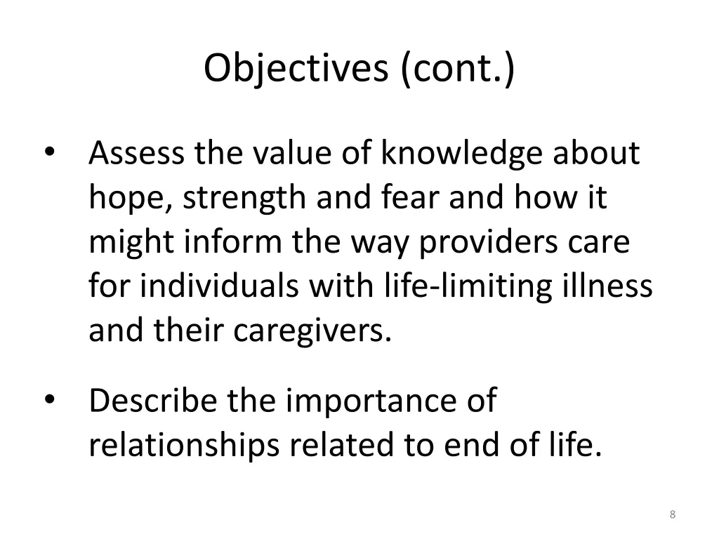 objectives cont