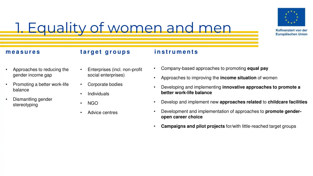 1 equality of women and men
