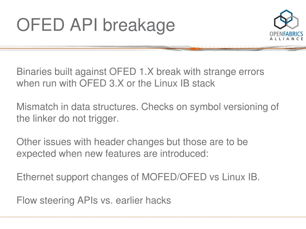 ofed api breakage