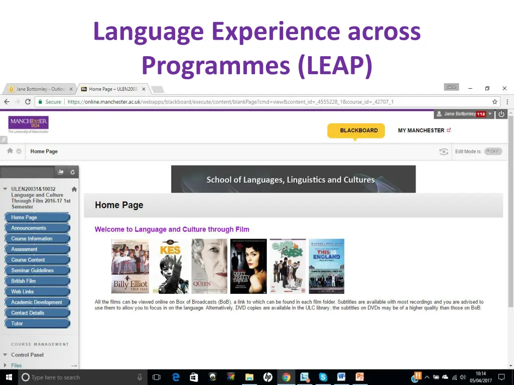 language experience across programmes leap