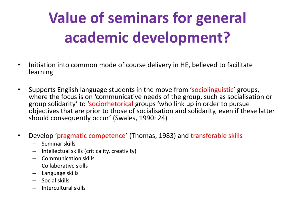 value of seminars for general academic development