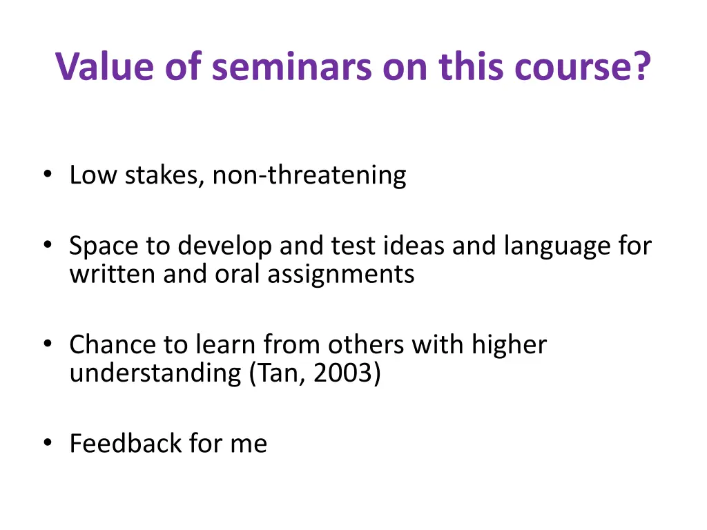 value of seminars on this course