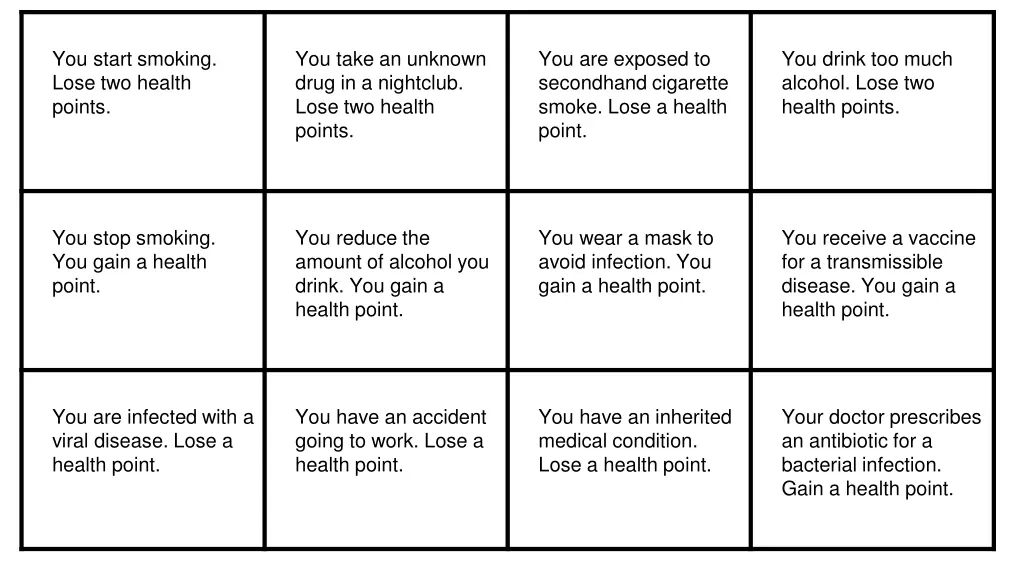 you start smoking lose two health points