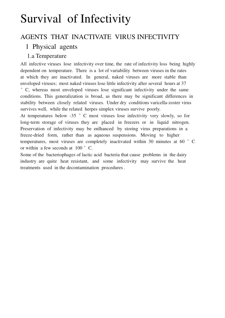survival of infectivity