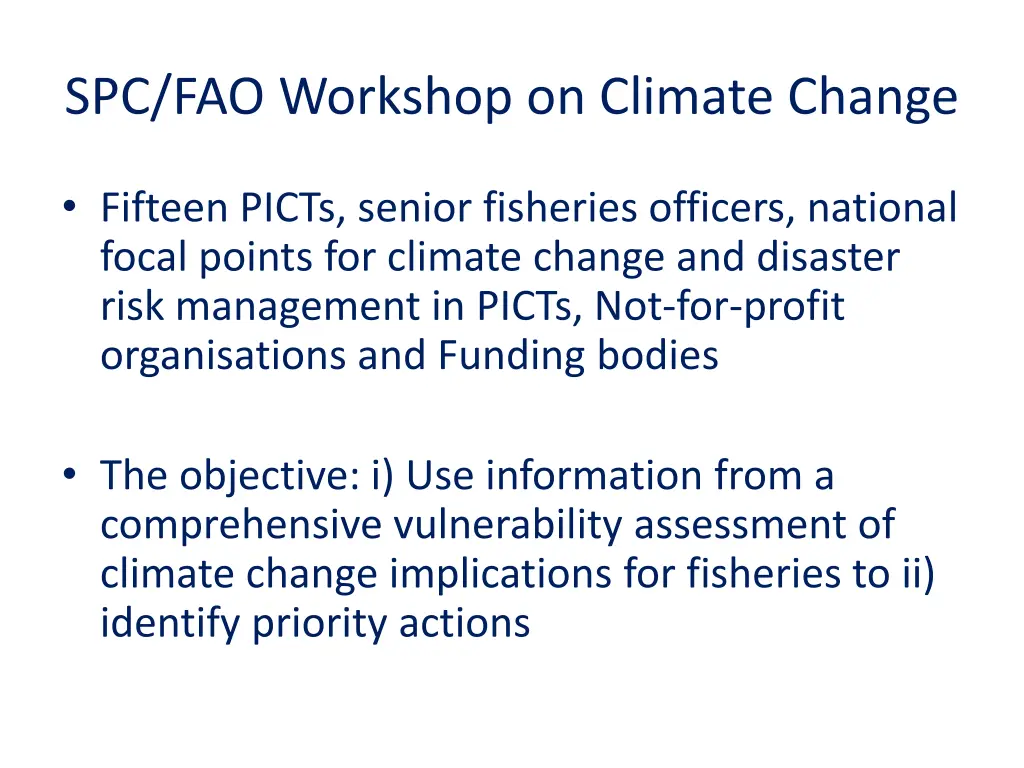 spc fao workshop on climate change