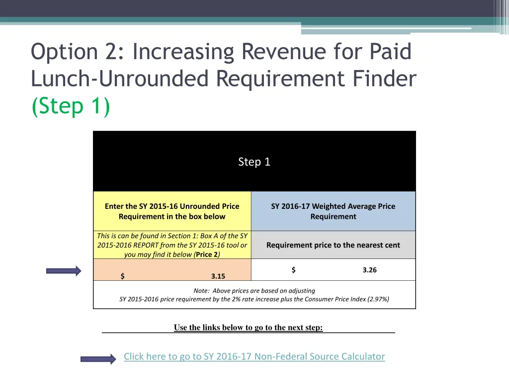 option 2 increasing revenue for paid lunch