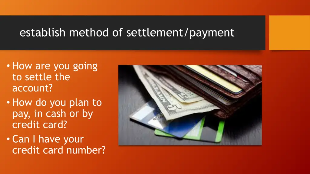 establish method of settlement payment