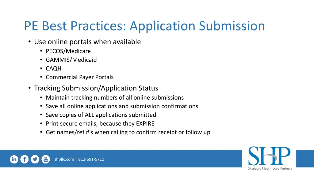 pe best practices application submission