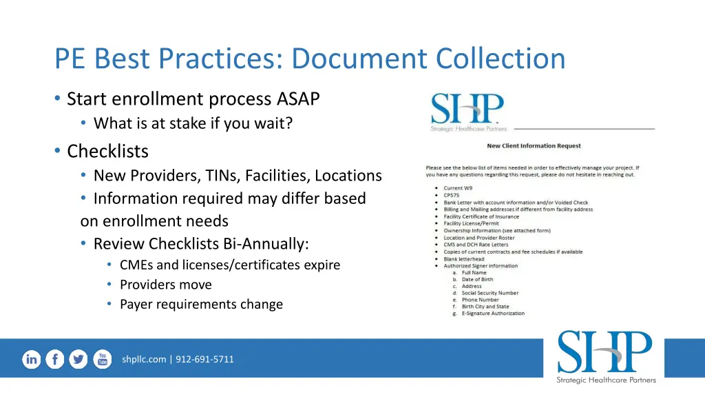pe best practices document collection start