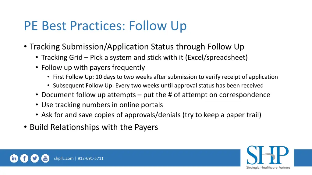pe best practices follow up