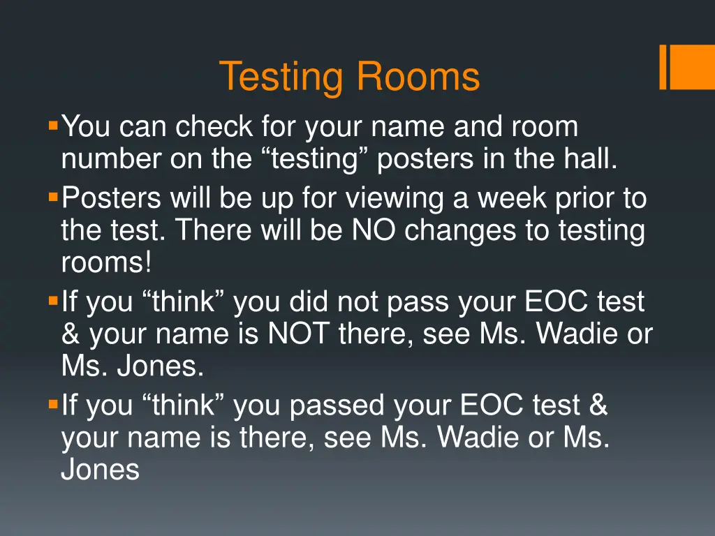 testing rooms