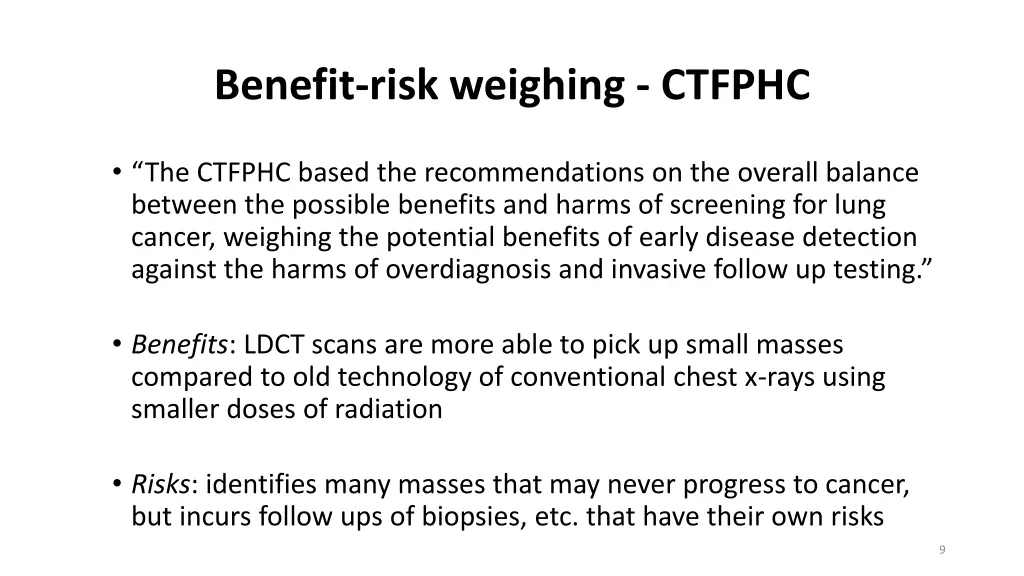 benefit risk weighing ctfphc