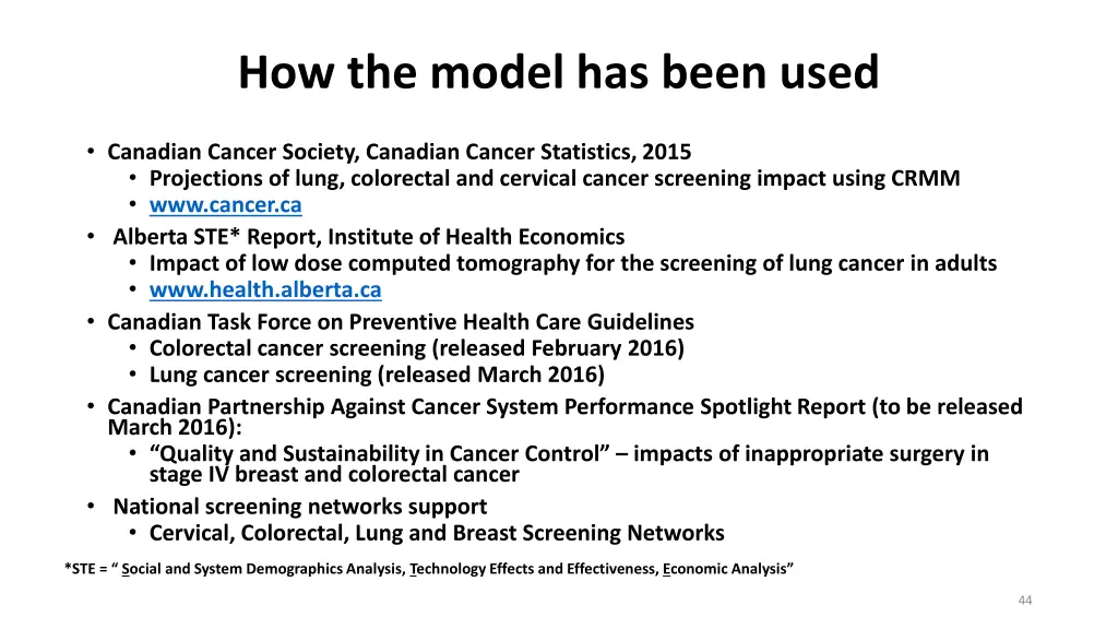 how the model has been used