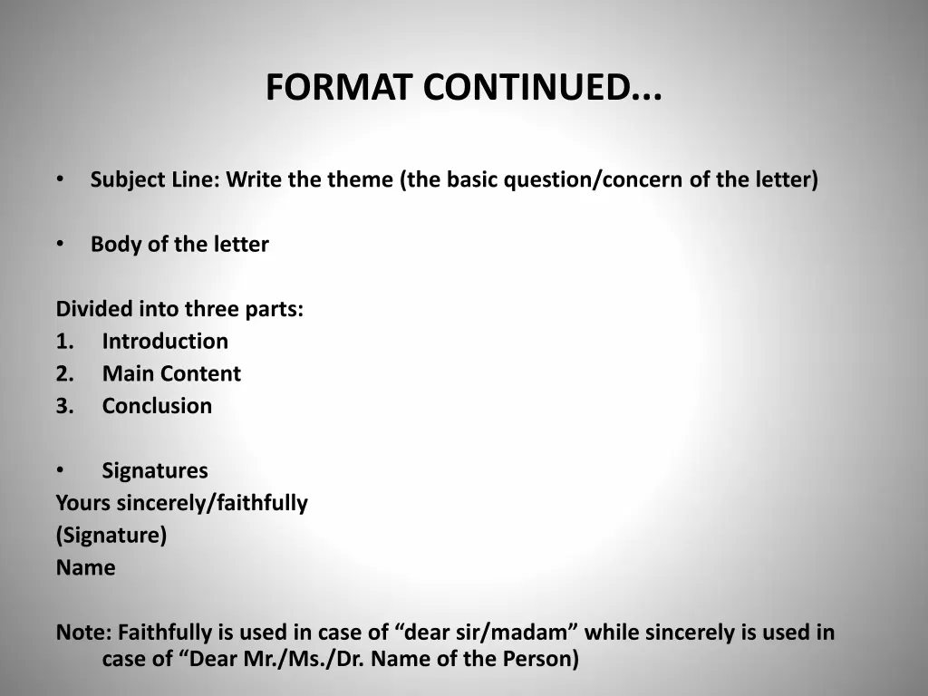 format continued