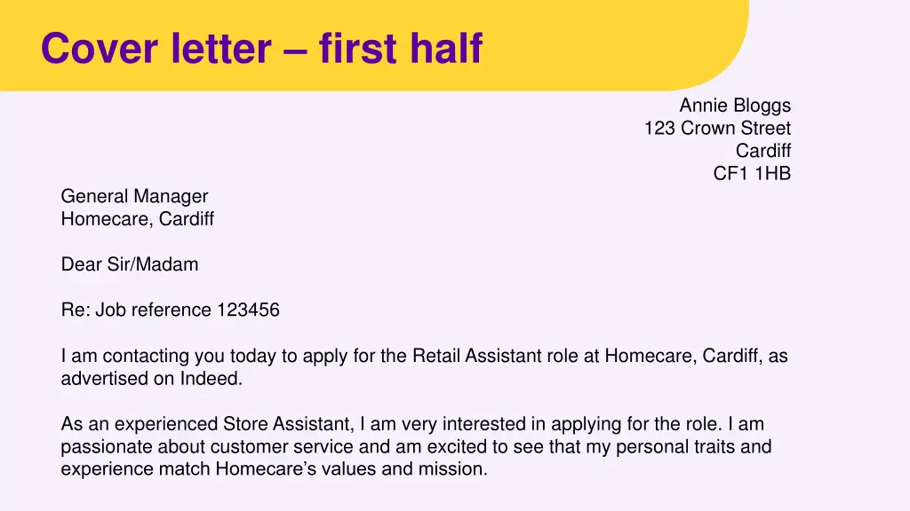 cover letter first half