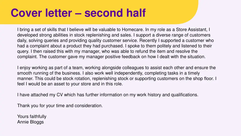 cover letter second half