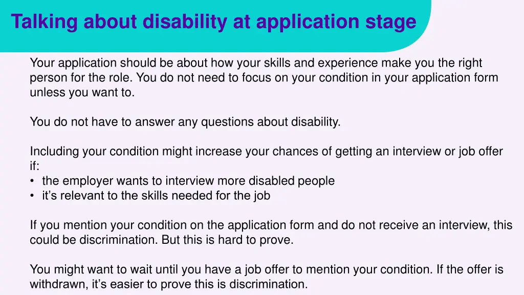 talking about disability at application stage