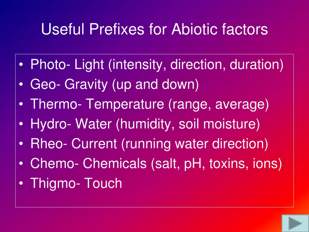 useful prefixes for abiotic factors
