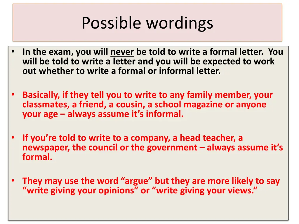 possible wordings