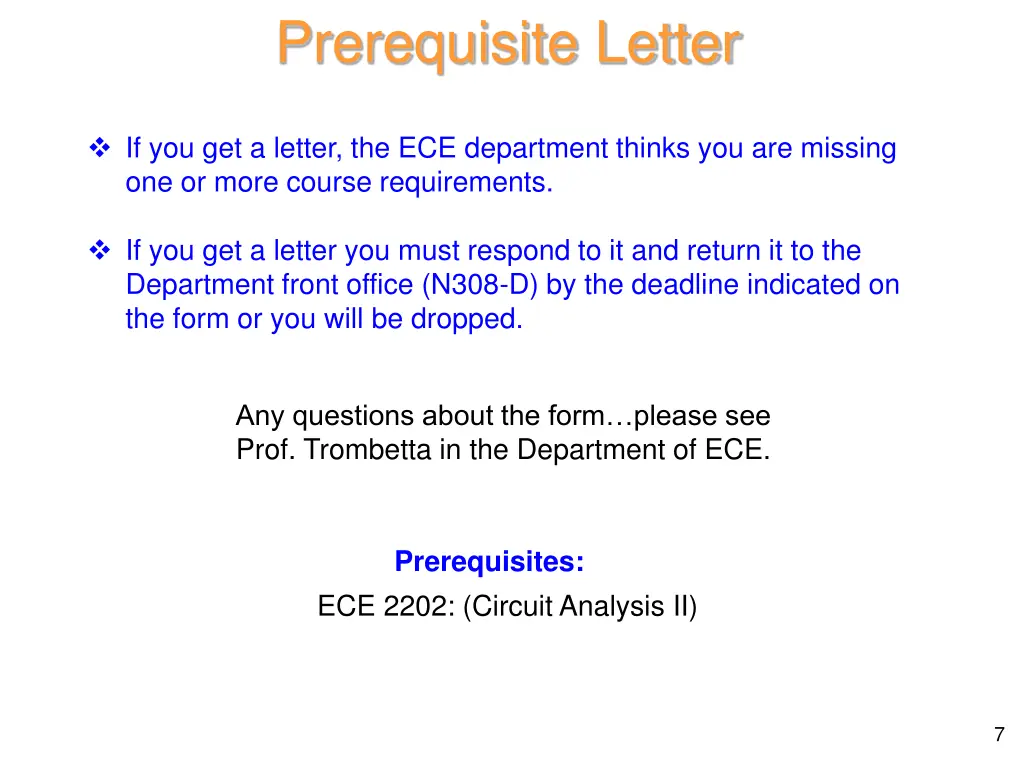 prerequisite letter