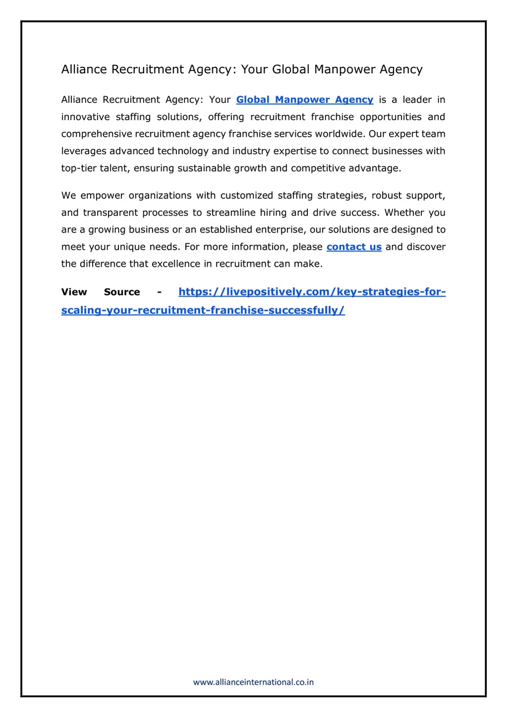 alliance recruitment agency your global manpower