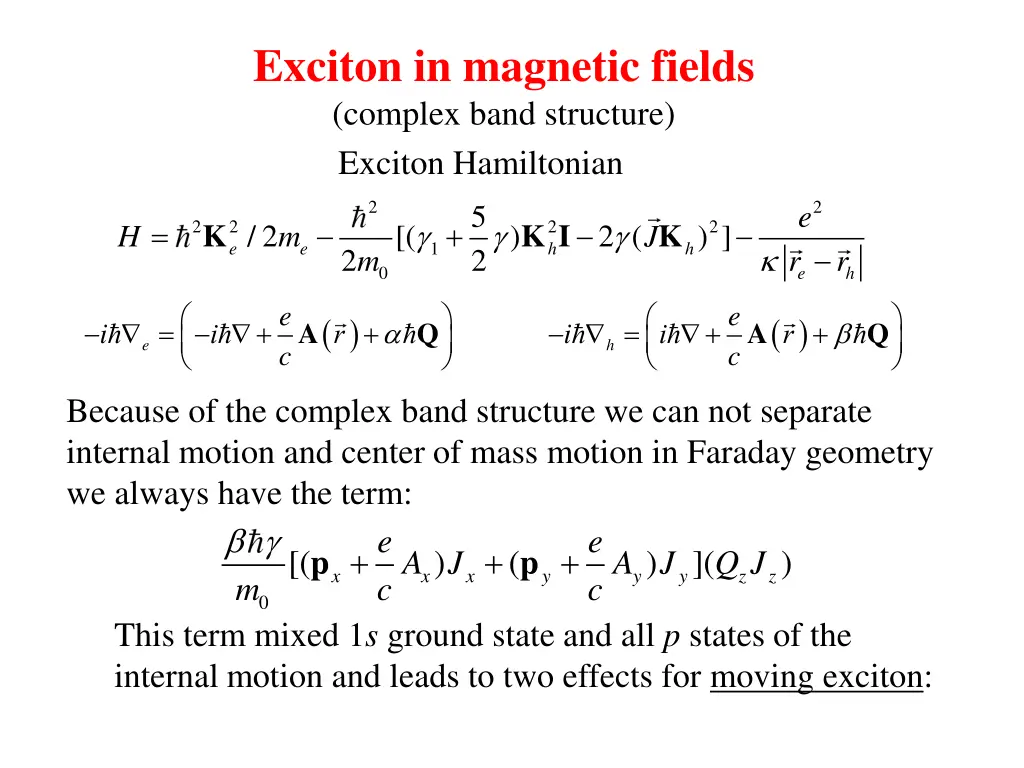 exciton in magnetic fields complex band structure