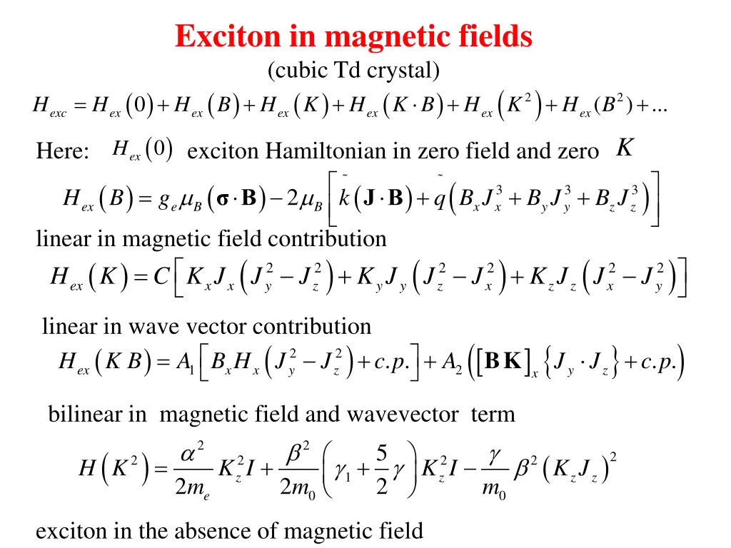 exciton in magnetic fields cubic td crystal