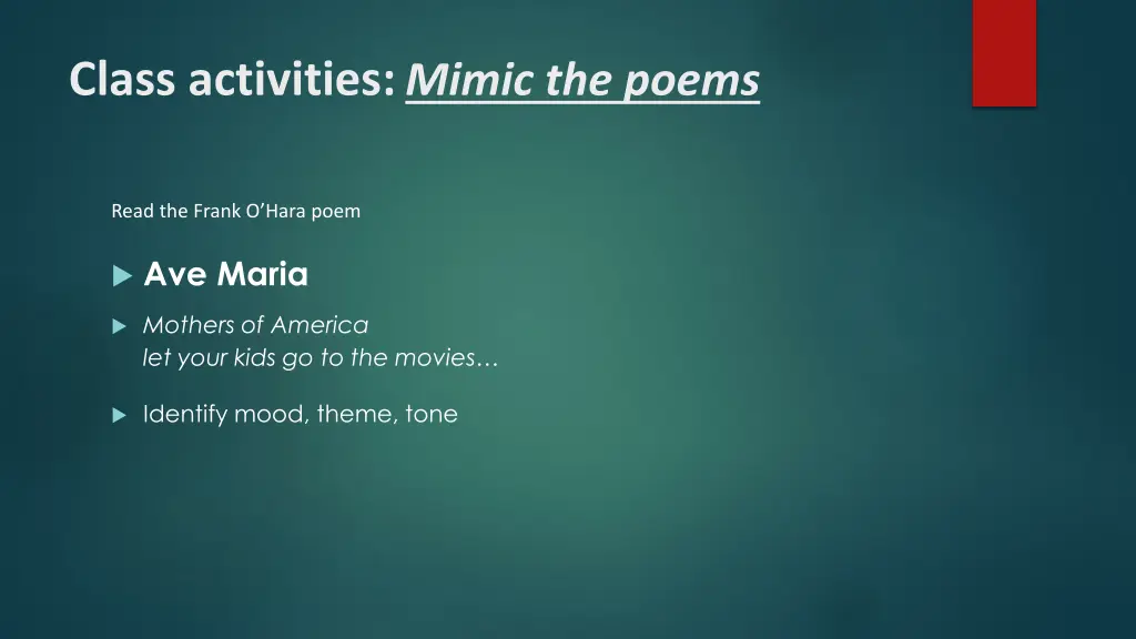 class activities mimic the poems
