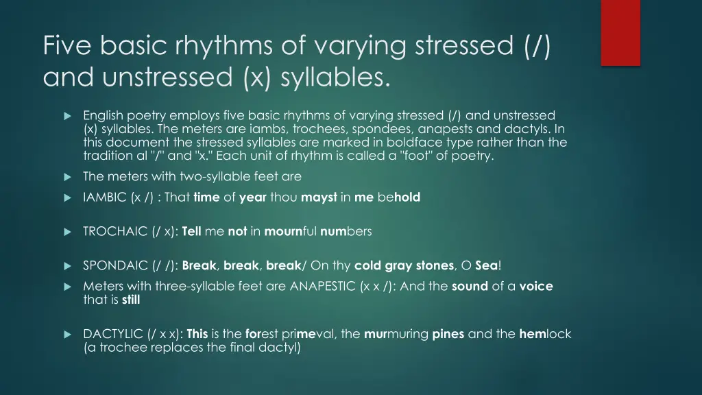 five basic rhythms of varying stressed