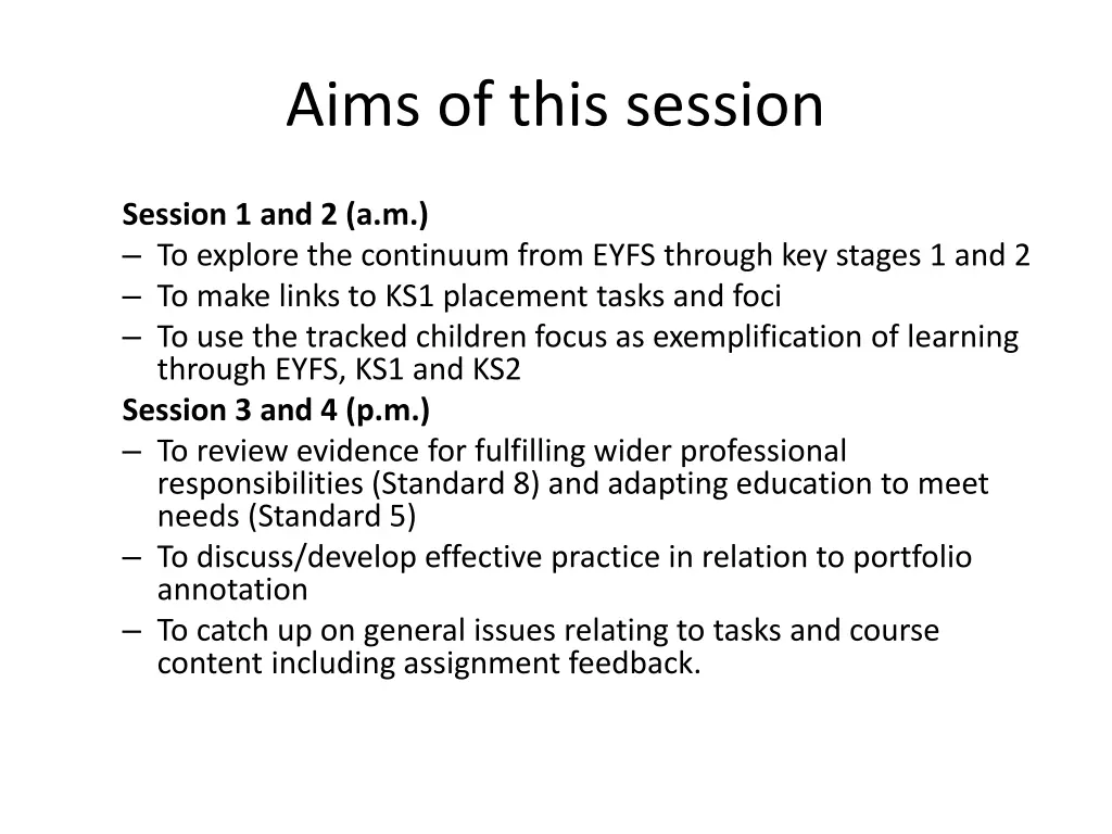 aims of this session