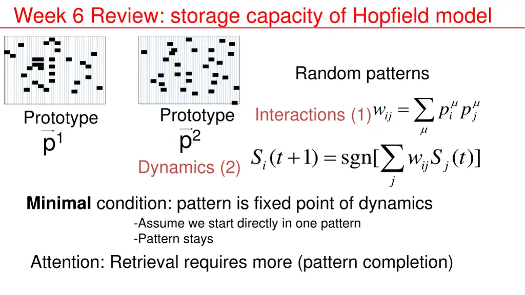 week 6 review storage capacity of hopfield model
