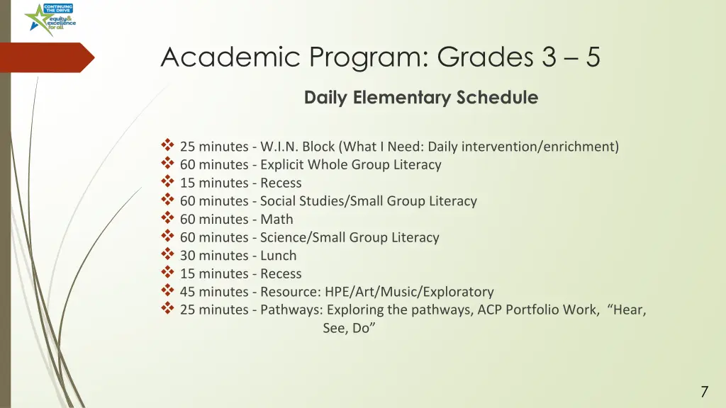 academic program grades 3 5