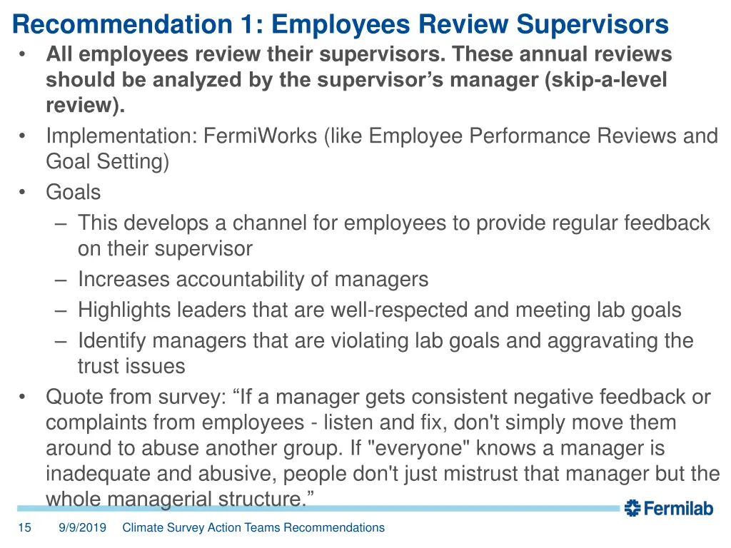 recommendation 1 employees review supervisors