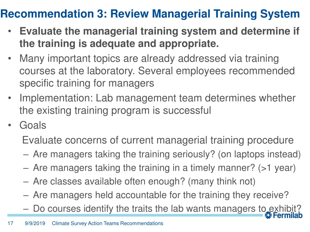 recommendation 3 review managerial training system