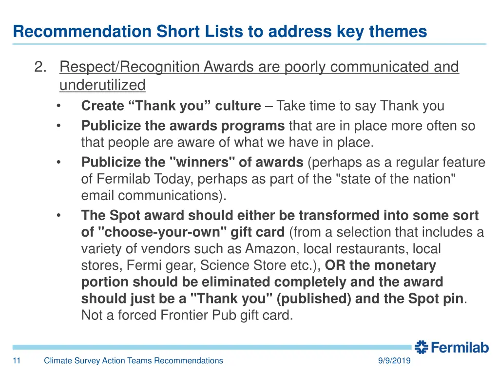 recommendation short lists to address key themes 1