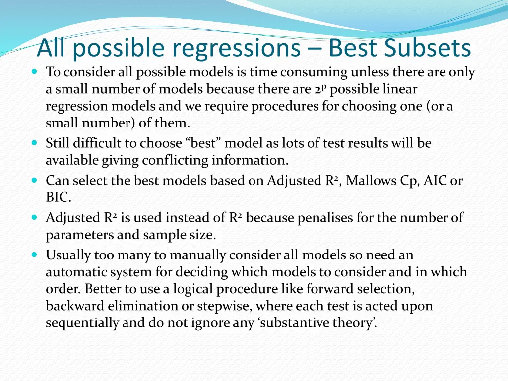 all possible regressions best subsets to consider