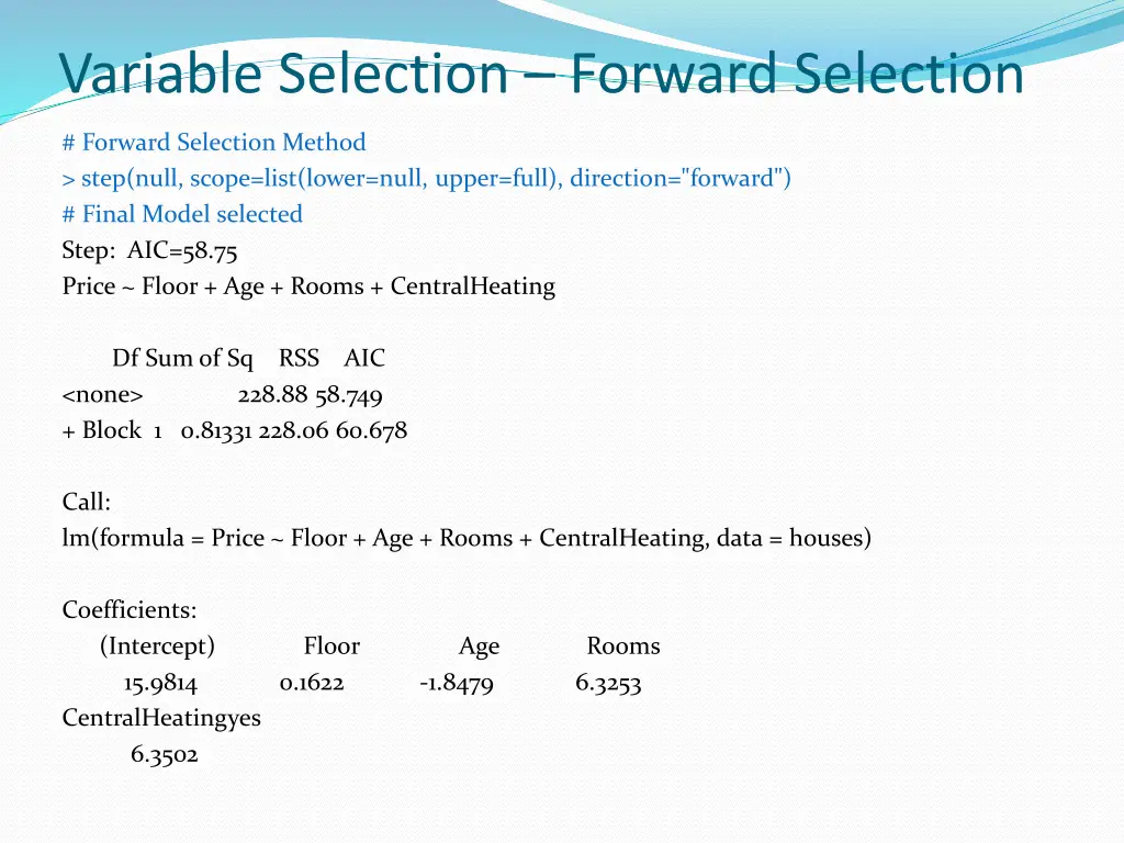 variable selection forward selection