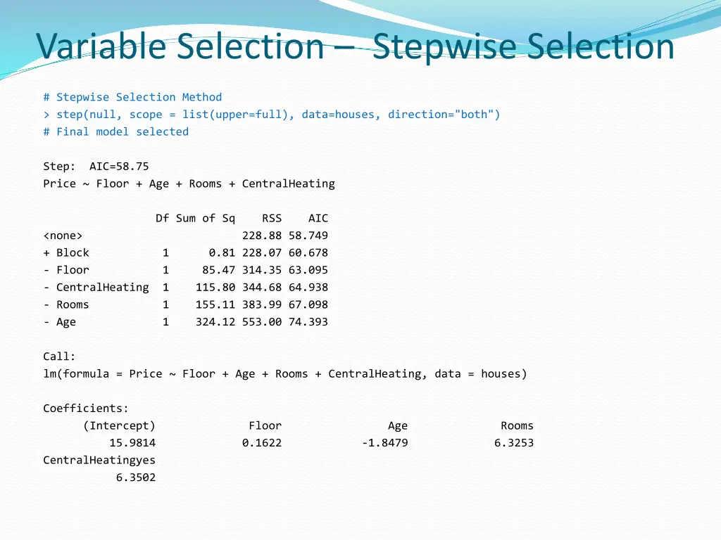 variable selection stepwise selection