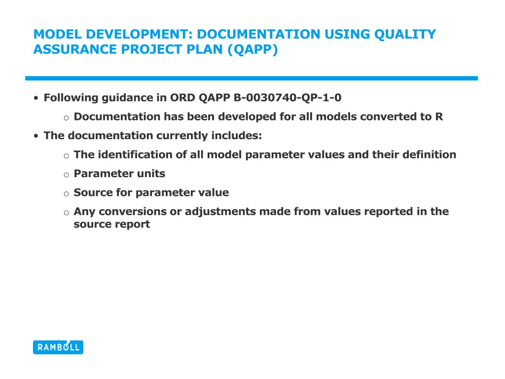 model development documentation using quality