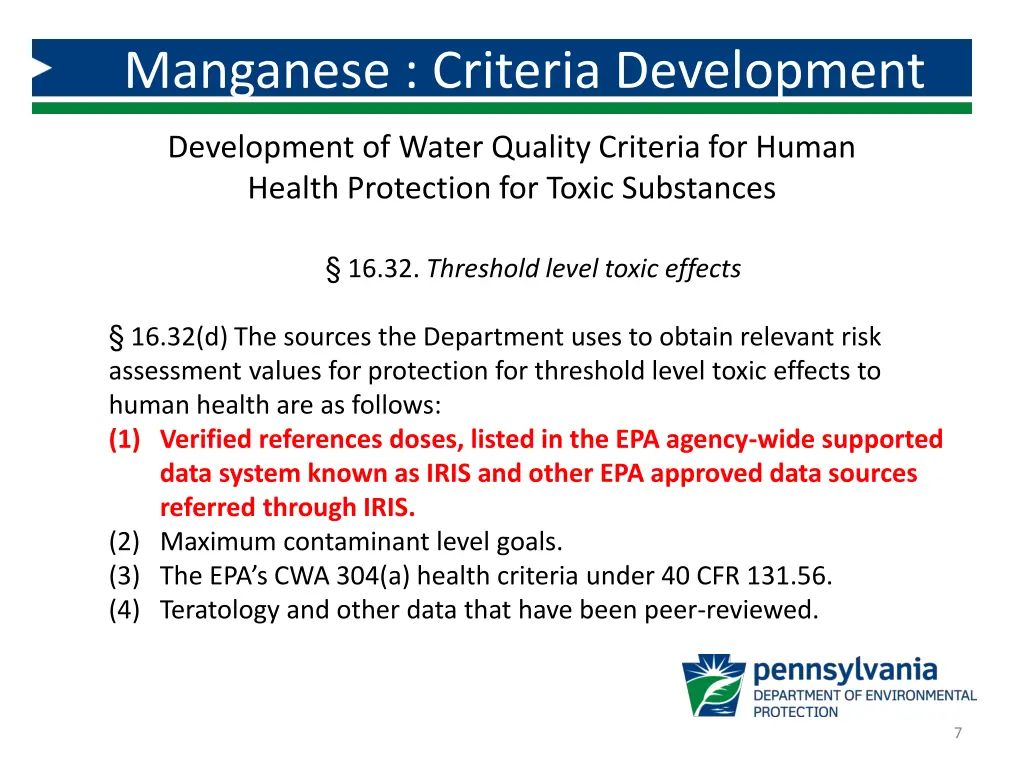 manganese criteria development 5
