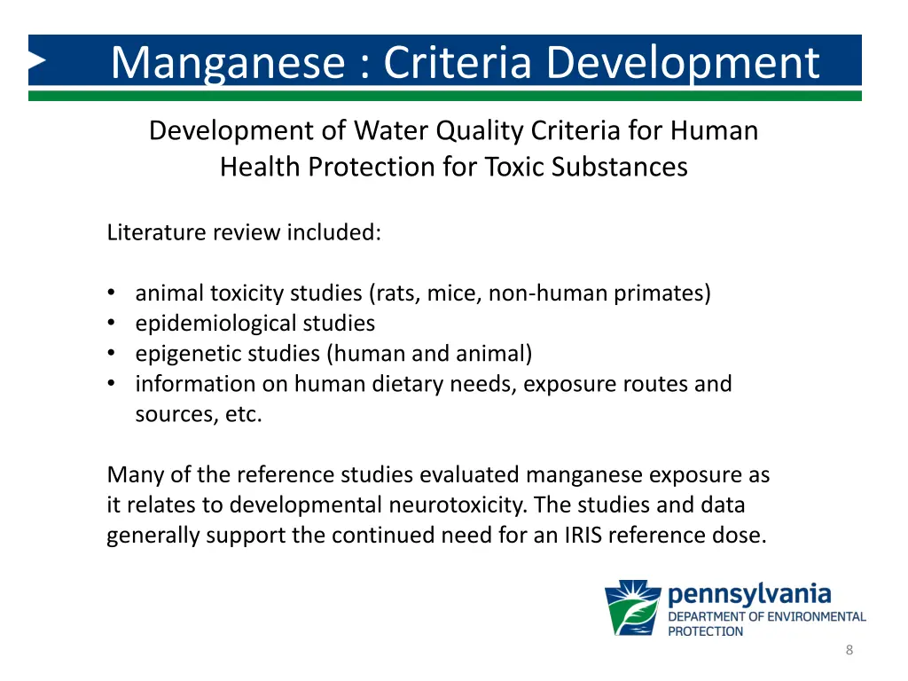 manganese criteria development 6