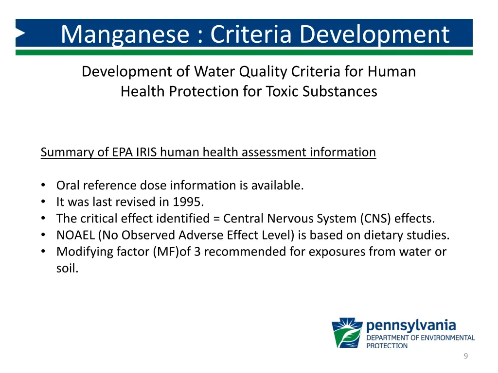manganese criteria development 7