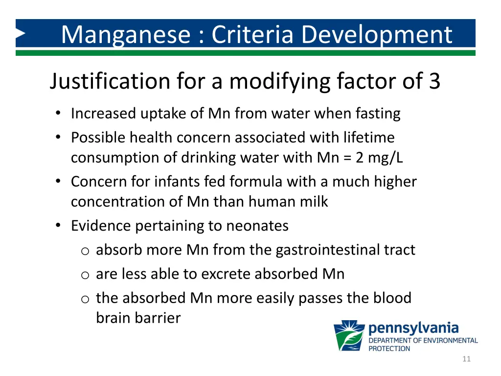 manganese criteria development 9